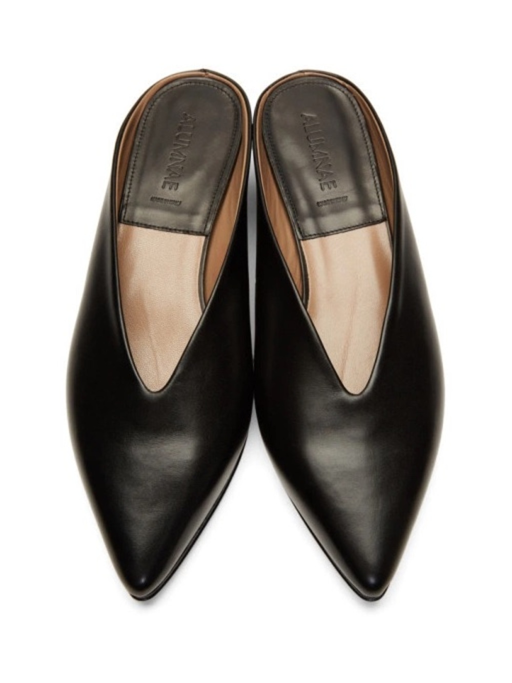 ALUMNAE Black Pointed V-Cut low Heel Mules - Picture 3 of 10